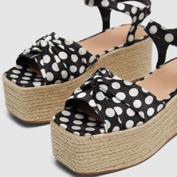 EUC Zara Platform Polka Dot Espadrille Wedges 7.5 - Picture 5 of 10